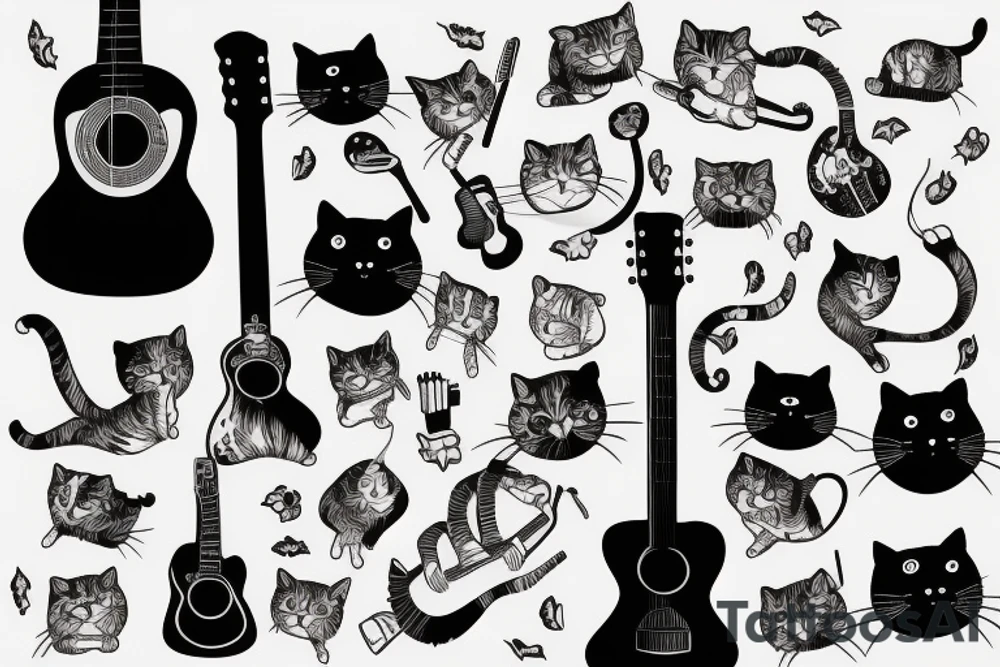 Cat playing guitar tattoo idea