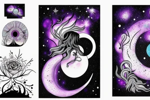 Luna morada con galaxia tattoo idea