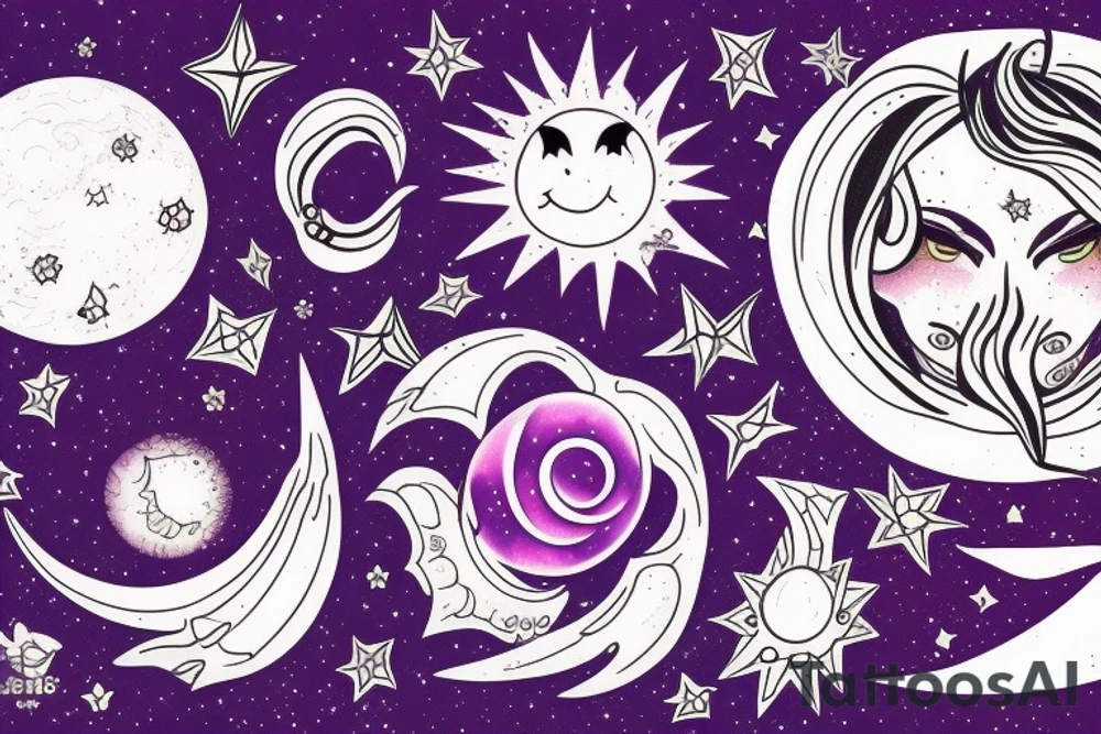 Luna morada con galaxia tattoo idea