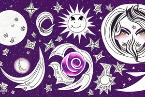 Luna morada con galaxia tattoo idea