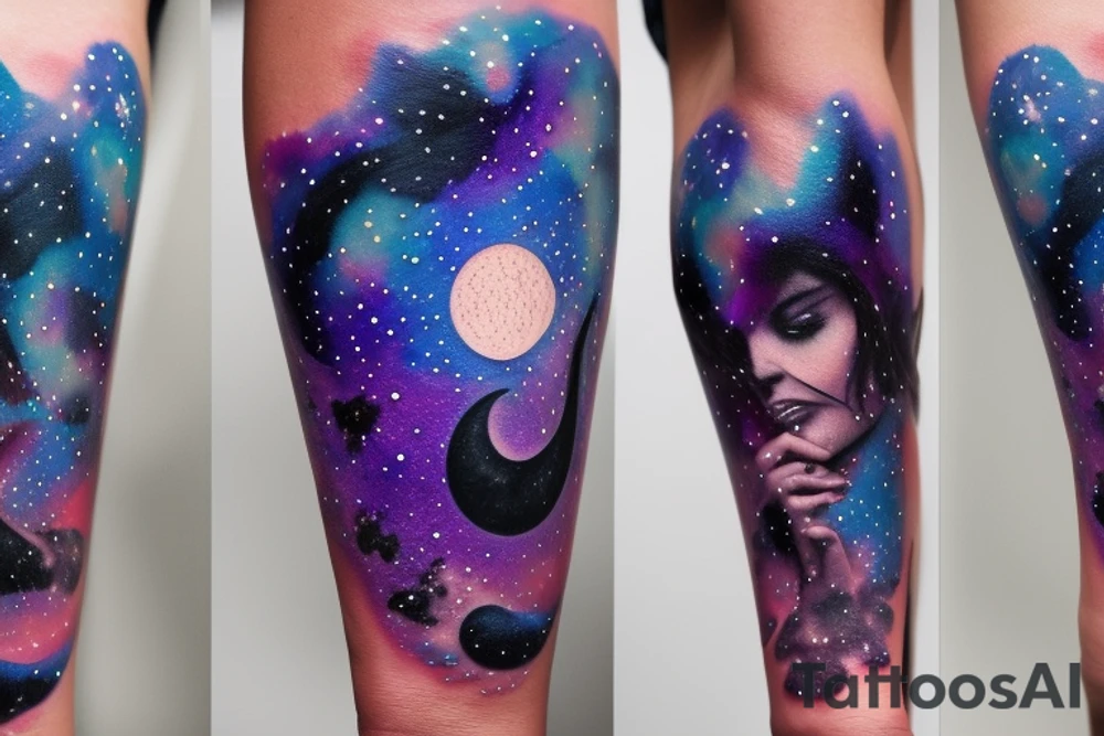 Luna morada con galaxia tattoo idea