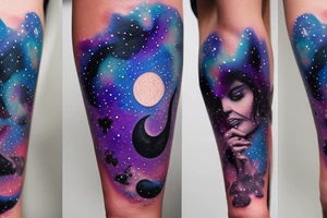 Luna morada con galaxia tattoo idea
