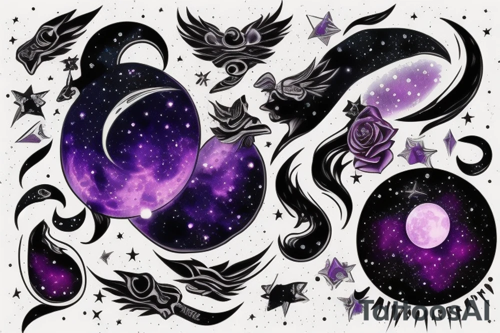 Luna morada con galaxia tattoo idea