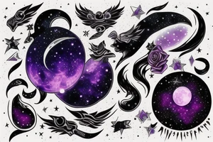 Luna morada con galaxia tattoo idea