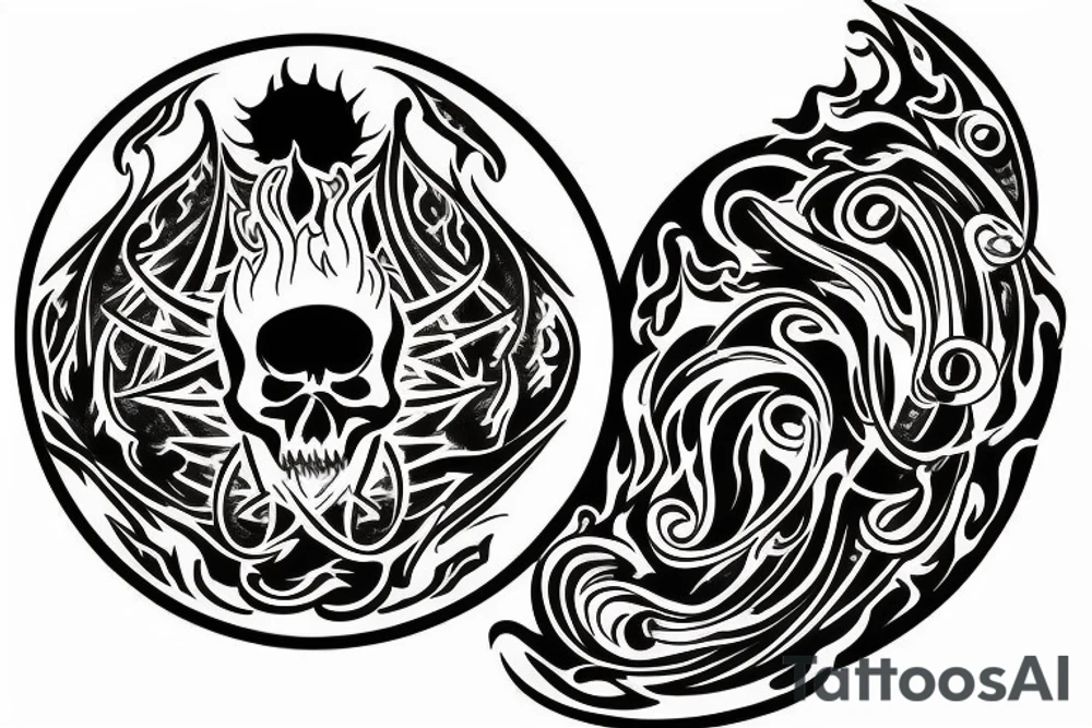 a blazing fire inside of a circle tattoo idea