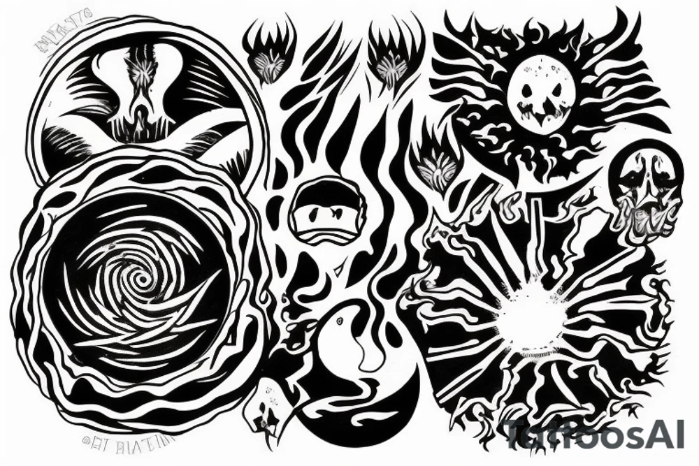 a blazing fire inside of a circle tattoo idea