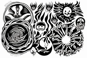 a blazing fire inside of a circle tattoo idea