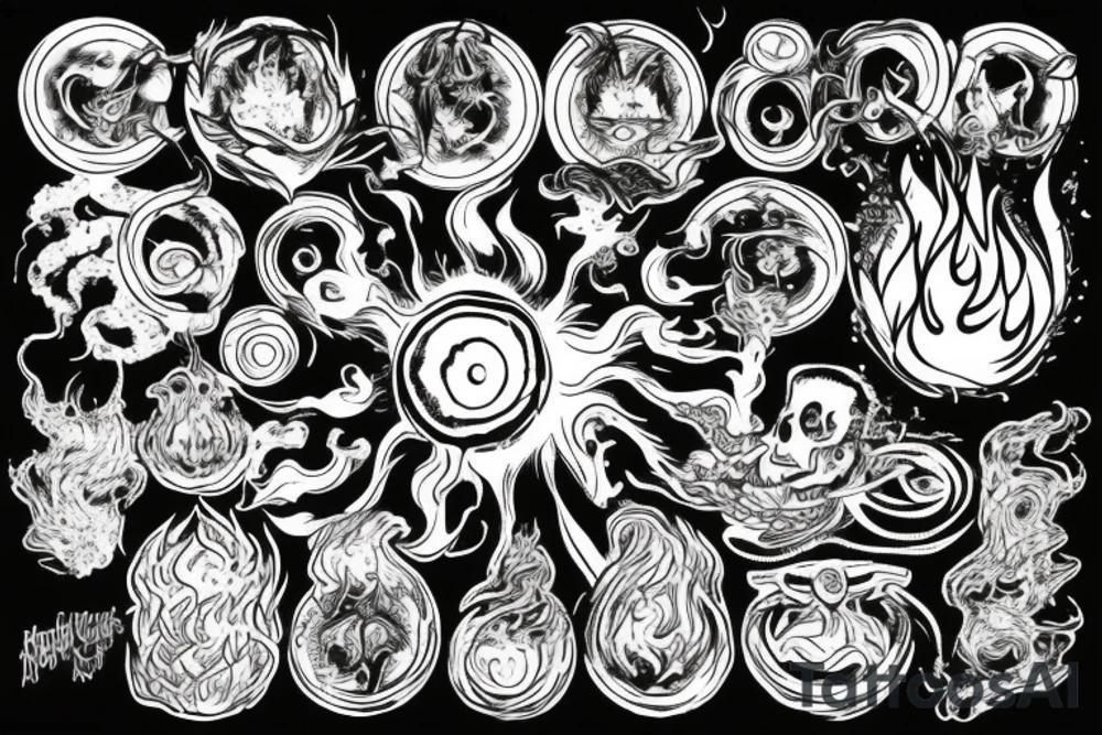 a blazing fire inside of a circle tattoo idea