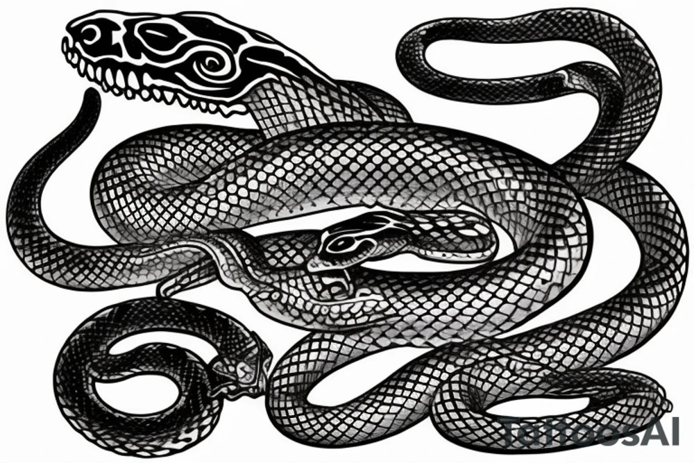 a snake slithering through a burning skull tattoo idea