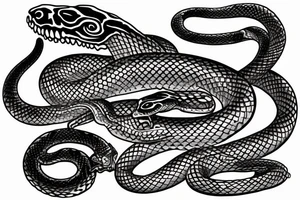 a snake slithering through a burning skull tattoo idea