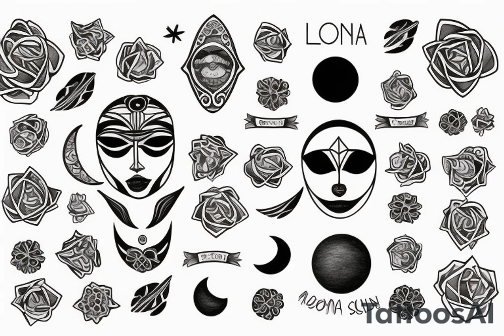 Luna y sol con nombres tattoo idea