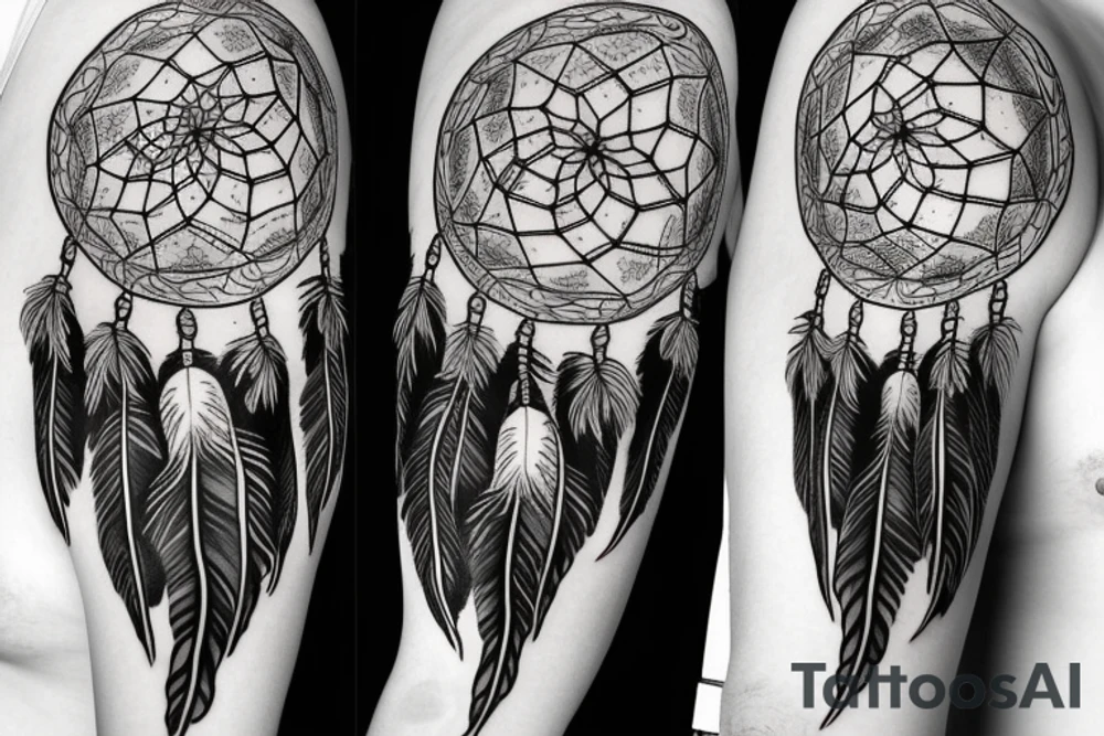 feathery dream catcher tattoo idea