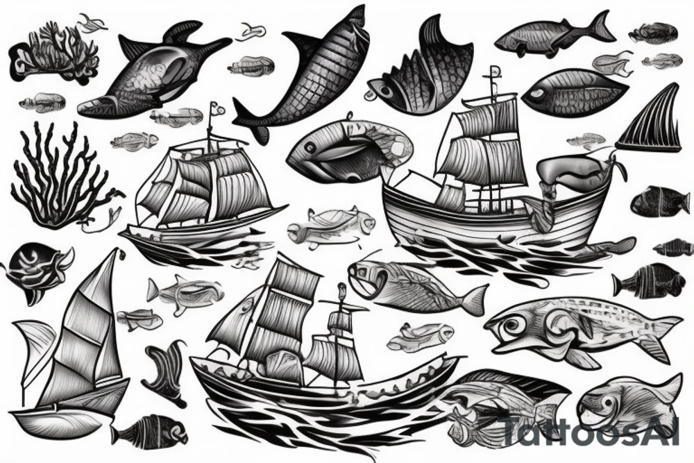 boat in rough ocean tattoo idea