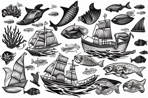boat in rough ocean tattoo idea