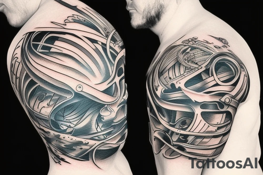 boat in rough ocean tattoo idea