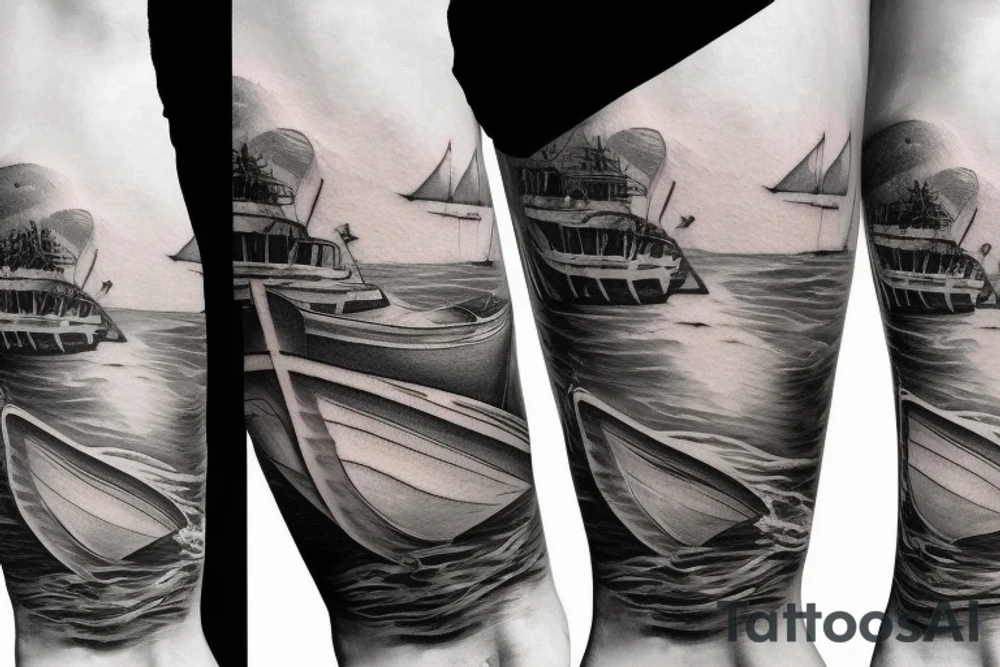 fishing boat in ocean tattoo idea