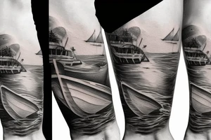 fishing boat in ocean tattoo idea