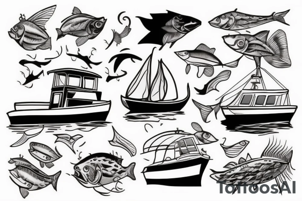 fishing boat in the ocean tattoo idea