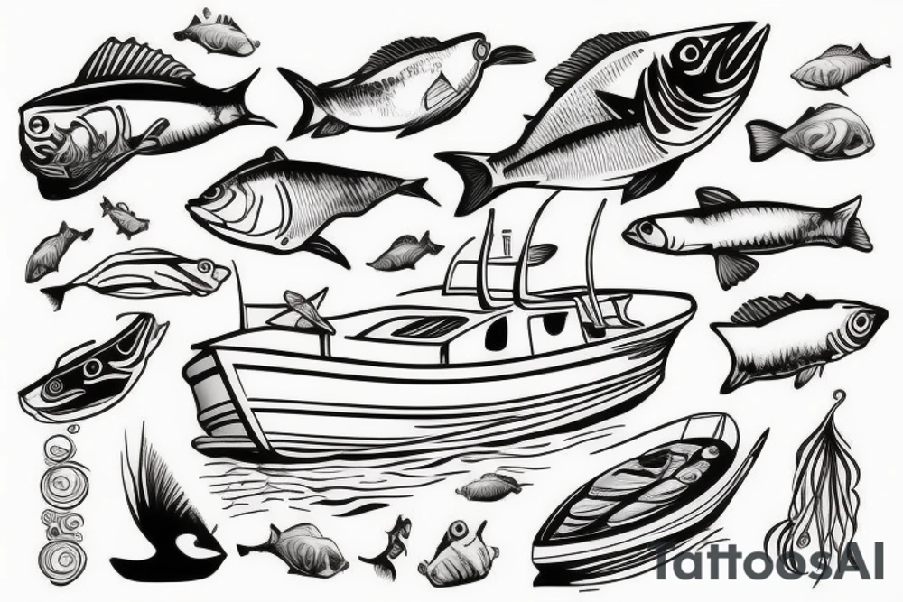 fishing boat in the ocean tattoo idea
