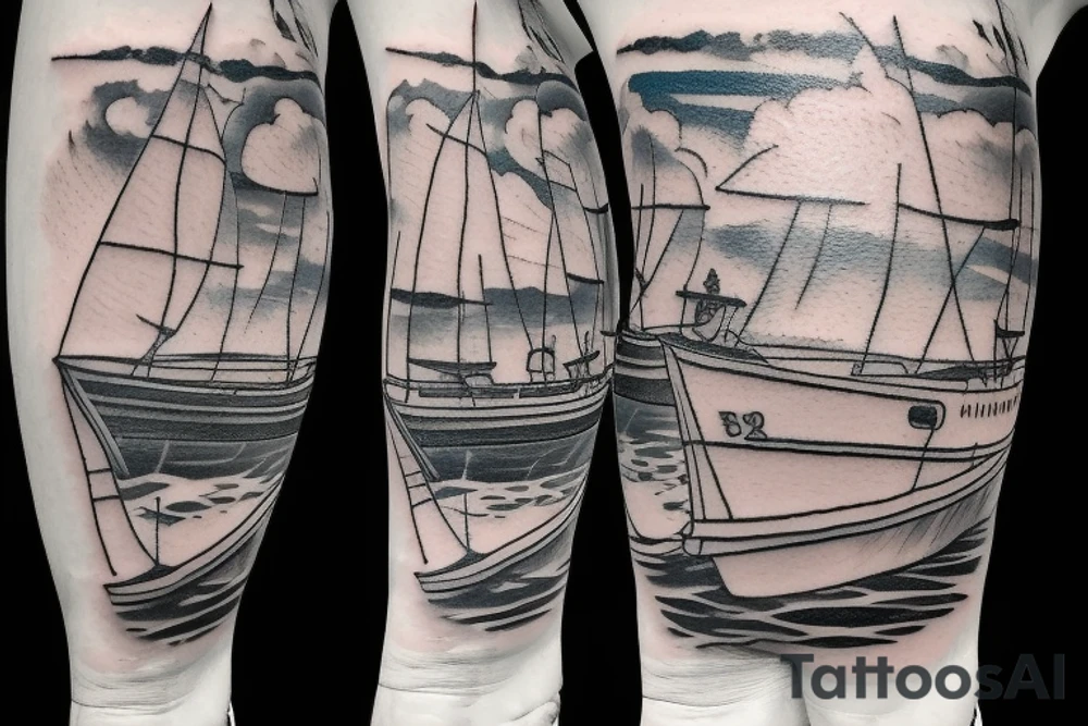 fishing boat in the ocean calve tattoo idea