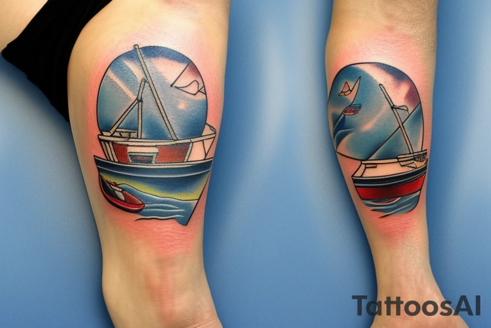 fishing boat in the ocean calve tattoo idea