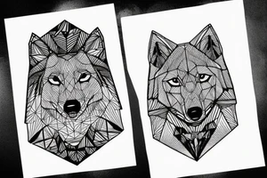geometric Wolf in a fir Forest near a pyramid tattoo idea
