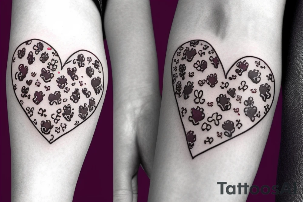 floral heart with paw prints tattoo idea