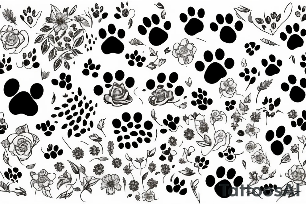 floral heart with paw prints tattoo idea