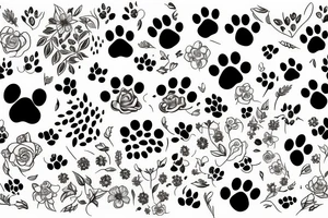 floral heart with paw prints tattoo idea