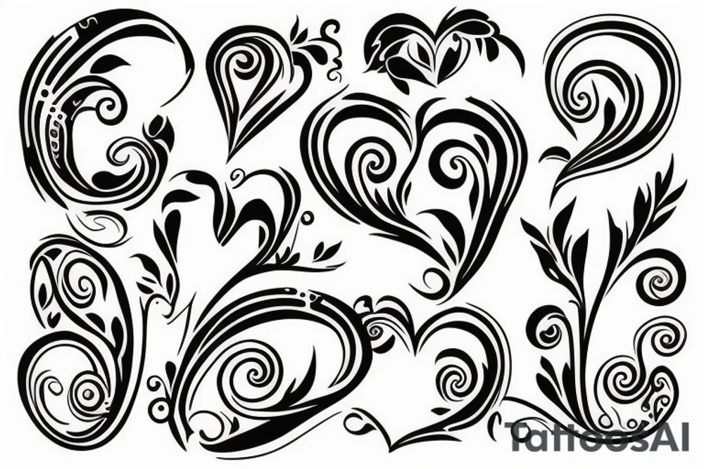 floral heart scroll tattoo idea