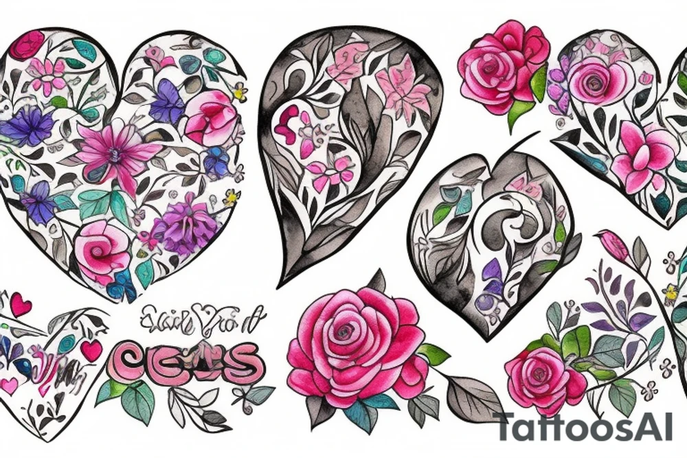 heart with flowers tattoo idea