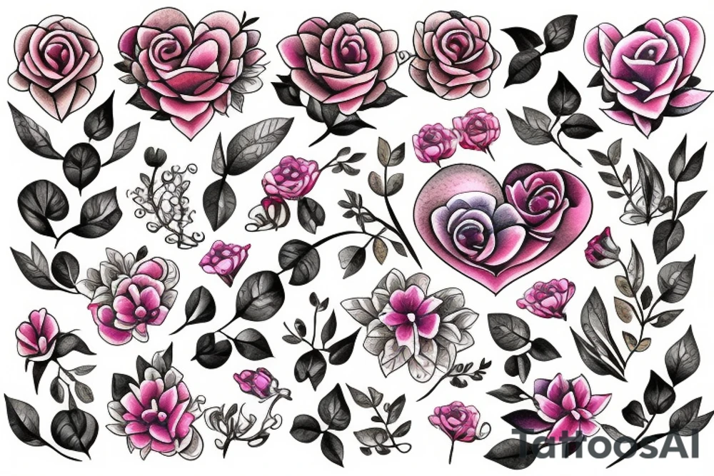 scroll heart with flowers tattoo idea