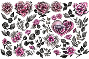 scroll heart with flowers tattoo idea