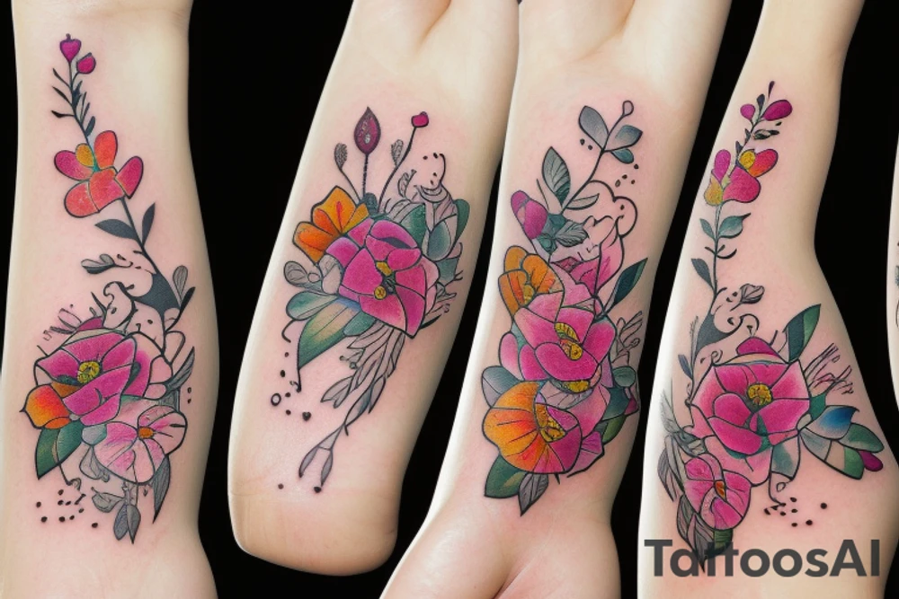 scroll heart with flowers tattoo idea