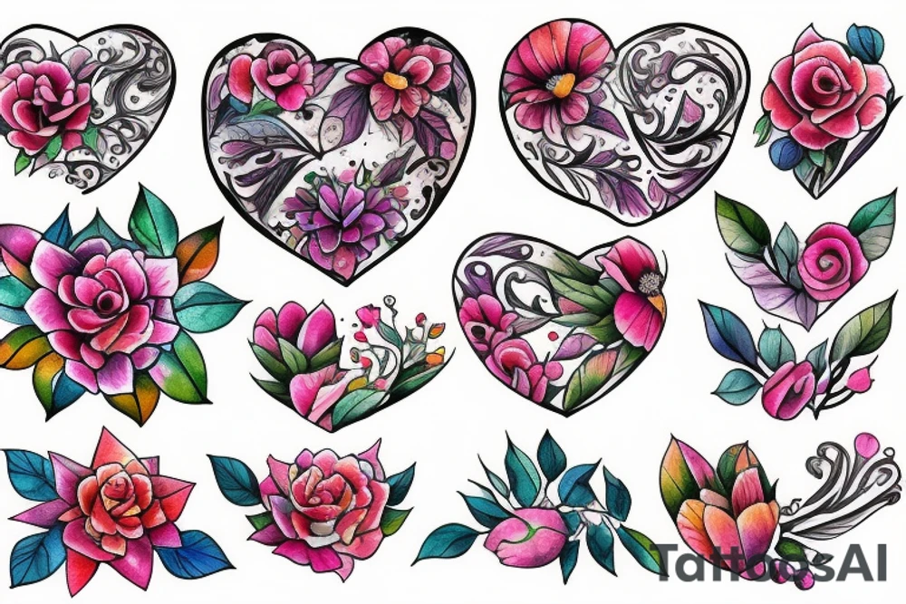 Heart filled with flowers tattoo idea