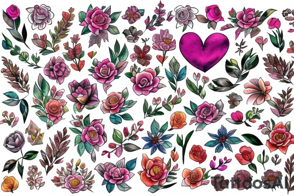 Heart filled with flowers tattoo idea