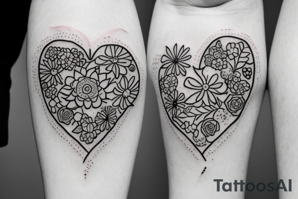 Heart outline with flowers tattoo idea