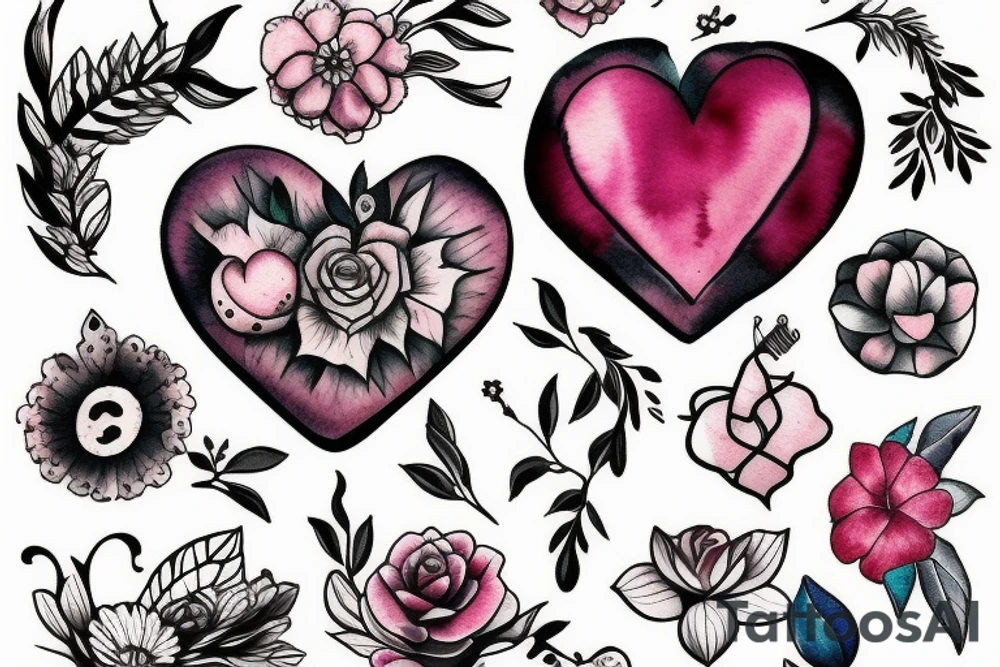 Heart outline with flowers tattoo idea