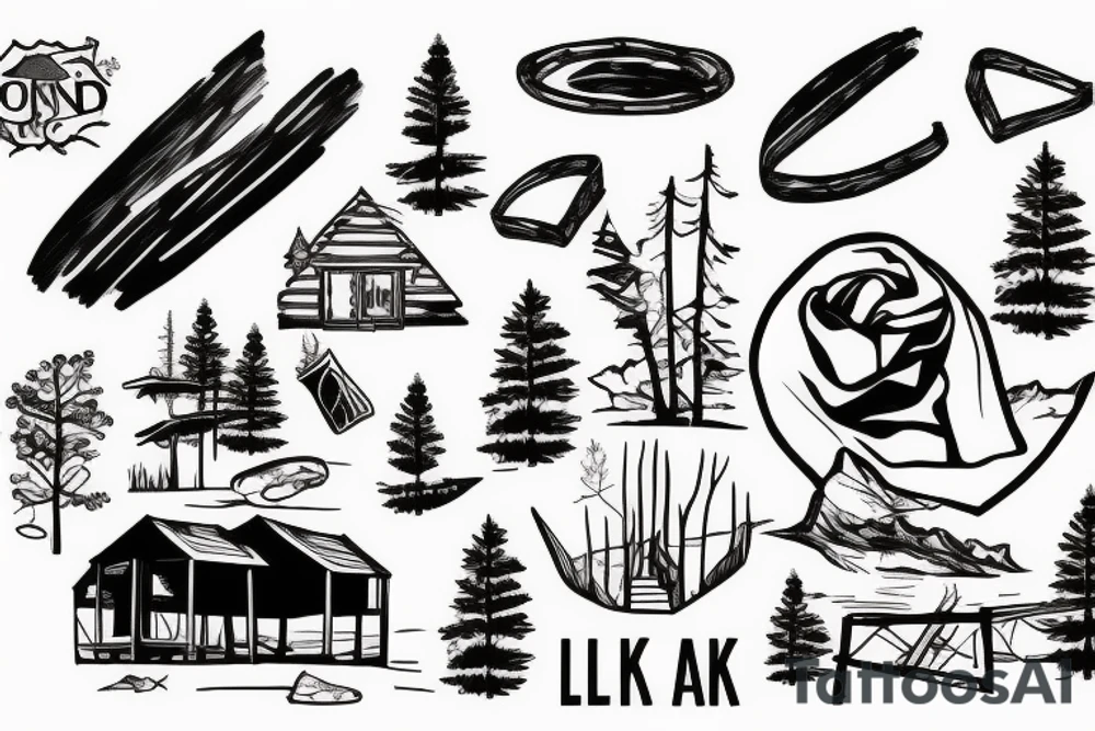 Lake, cabin, trees, and bandana tattoo idea
