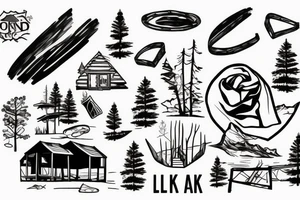 Lake, cabin, trees, and bandana tattoo idea