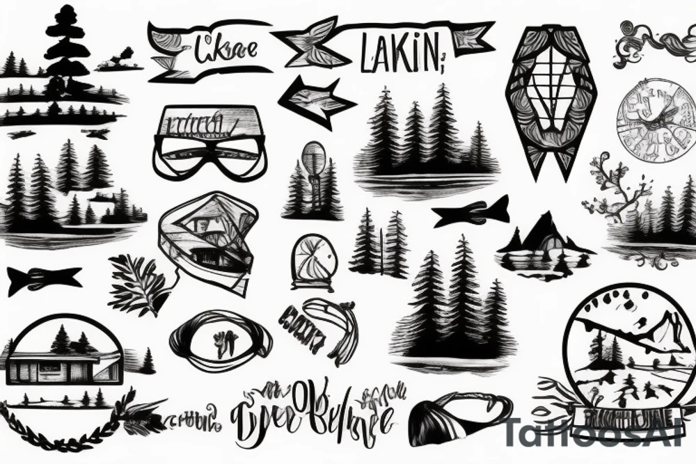 Lake, cabin, trees, and bandana tattoo idea