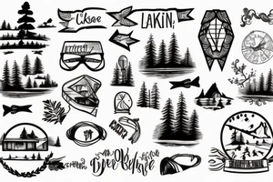 Lake, cabin, trees, and bandana tattoo idea