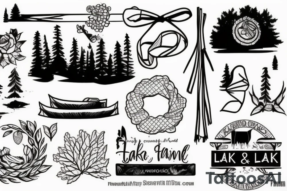 Lake, cabin, trees, and bandana tattoo idea