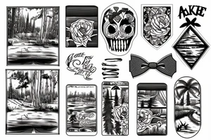 Lake, cabin, trees, and bandana tattoo idea
