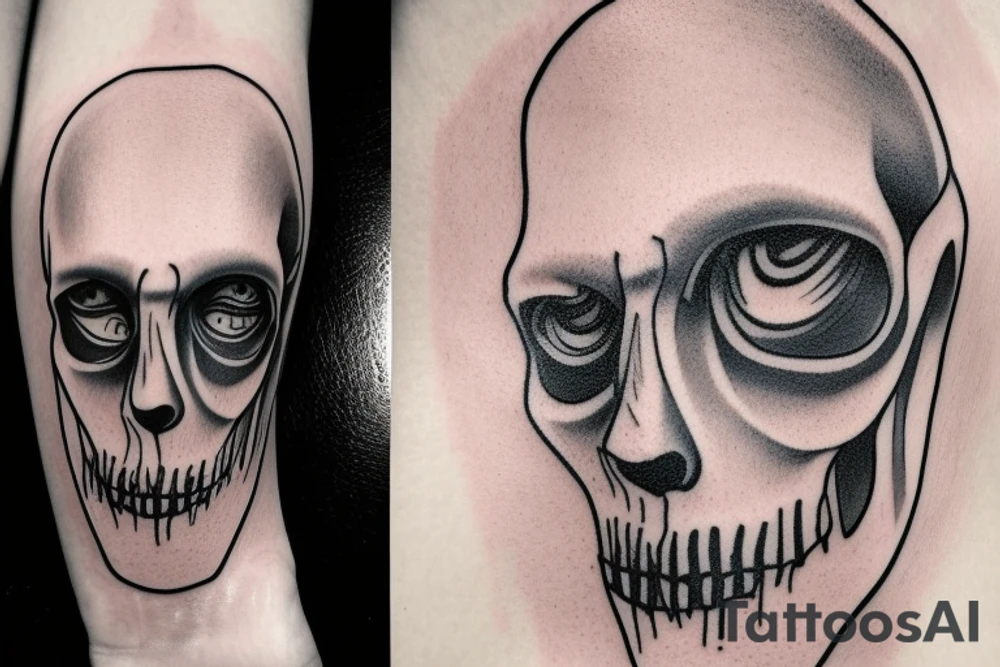 One face, west side should be the face of a male angel with a blue pupil. And the right side of the face can be the face of a grimreaper with a red pupil. The rest of the face should be painted in black and gray. tattoo idea