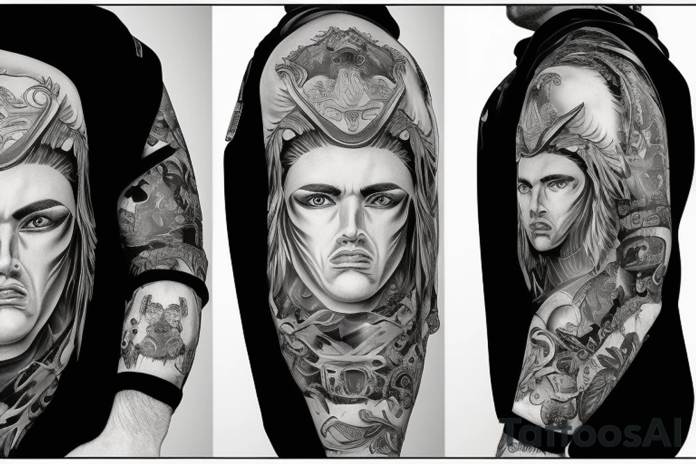A male Guardian Angels face in a hood tattoo idea