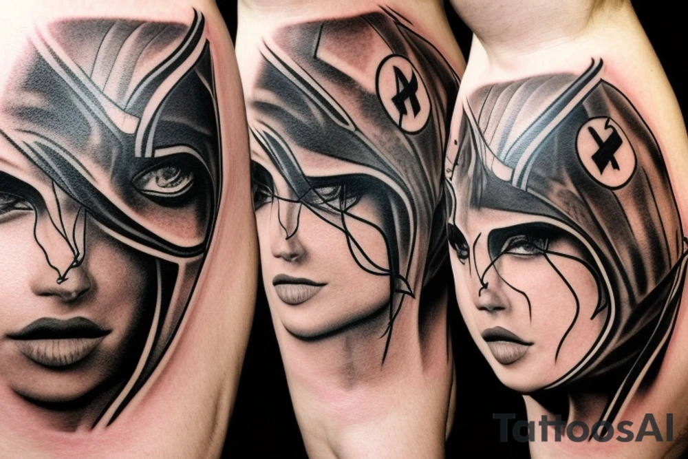A heros face in a hood tattoo idea