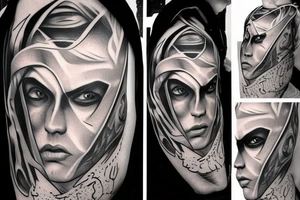 A heros face in a hood tattoo idea