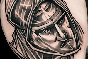 A Knights face in a hood tattoo idea