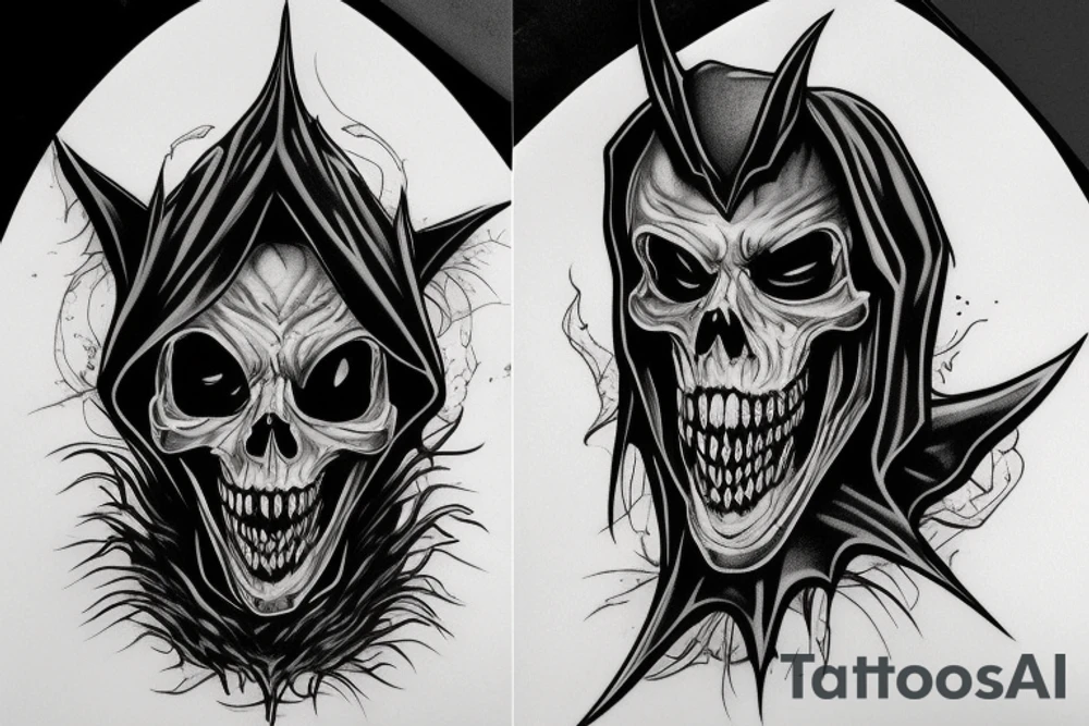 Grimreaper with fangs in a hood tattoo idea
